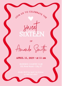 Sweet sixteen birthday Party Wavy pink red design preview