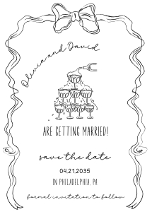 Bow 2 + champagne tower save the date aa051 design preview