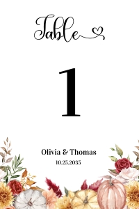Fall Table Numbers Flowers and Pumpkins 4x6 aa027 design preview
