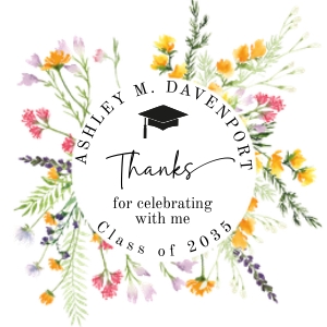 Wildflowers Graduation sticker or label round: Wildflowers Graduation sticker or label round