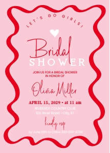 Wavey Pink and red retro fancy invitation Bridal Shower AA06 design preview