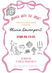 Whimsical Bridal SHower Invite bow dinner AA052 design preview