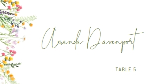 Wildflowers place card: Wildflowers menu and place cards