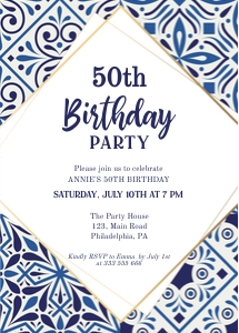 50th birthday Party Blue tiles Invitation design preview