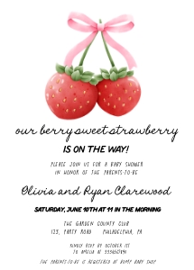 Cocquette and strawberry theme baby shower invitation AA053 design preview