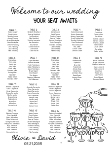 Whimsical Wedding Seating chart champagne 18x24 AA048 design preview