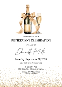 Bow Champagne retirement invitation aa067 design preview