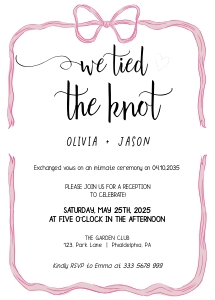 We tied the knot Bow quirky Elopement invitation AA053 design preview