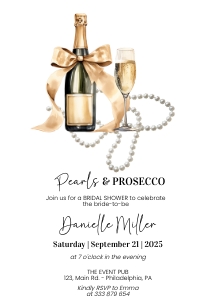 Pearls and Campagne Bridal Shower Invitation aa067B: Pearls and Campagne Bridal Shower Invitation aa067B