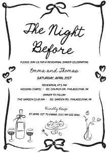 Whimsical rehearsal dinner AA070 AA059 design preview