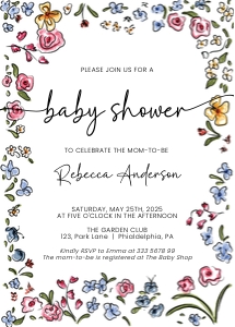 Whimsical flowers Baby shower Invitation card AA069 design preview