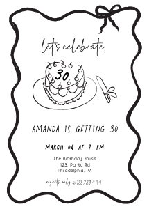 Birthday party invitation heartshape cake AA070 design preview
