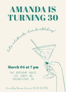 Funky hand and Martini cocktail glass birthday party aa056 design preview