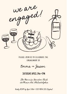 Hand drawn engagement invitation heart cake aa059 design preview