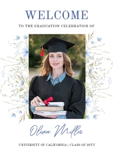 Blue flowers graduation welcome sign design preview