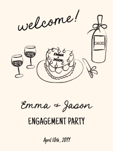 Hand drawn engagement welcome sign heart cake aa059 design preview