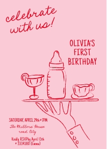 hand drawn waiter baby 1st year birthday Party AA059 design preview