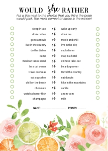 Bridal Shower Citrus games bundle AA074 design preview