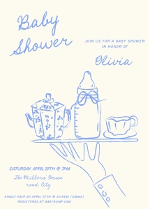 hand drawn waiter baby shower blue boy AA059 design preview
