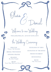 Bow hand drawn wedding program AA059 design preview
