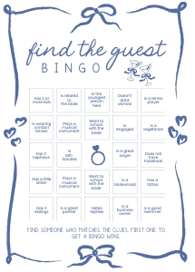 Bow hand drawn Bridal Shower find the guest bingo AA059 design preview