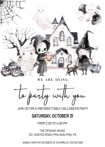 Watercolor Halloween haunted house AA087 design preview