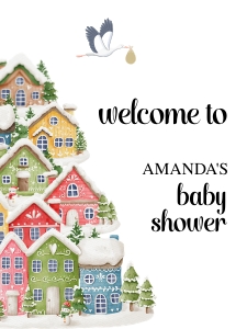 Snowy village houses welcome sign  aa029 design preview