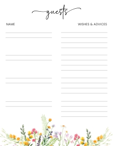 Wedding guest book sign pages wildflowers letter size design preview
