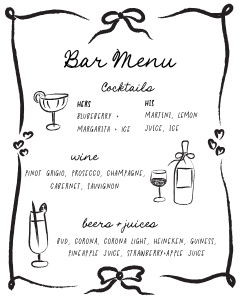 Bar menu sign bow hearts AA059 design preview