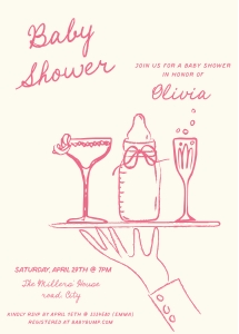Hand drawn Martini + Baby Bottle Baby shower AA059 Girl design preview