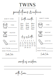 Baby Shower Baby Prediction Minimalist  TWINS: Baby Shower Baby Prediction Minimalist TWINS