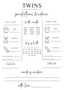 Baby Shower Baby Prediction Minimalist TWINS design preview