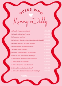 Wavy valentine Baby shower game mom or dad aa047 design preview