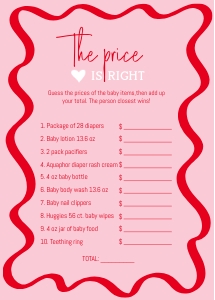 Valentine sweet heart Baby The price is right game 5x7 aa047 design preview