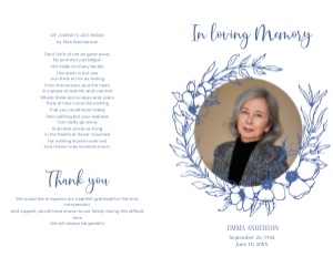 Blue floral funeral program design preview