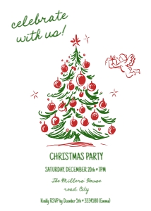 AA093 Christmas tree invite whimsical design preview