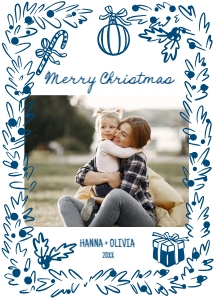 Christmas photo card whimsical blue monochrome aa127 design preview