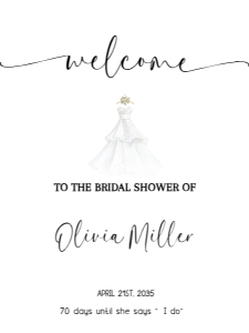 wedding gown bridal shower welcome sign aa083 design preview