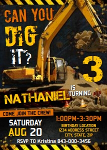 Digger Birthday Invite RSVP design preview