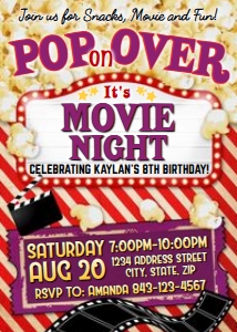 Pop corn movie night invite design preview