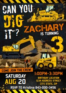 Construction birthday invitation design preview