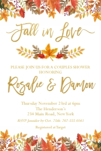Fall In Love Couples Shower Invitation 4x6": Fall In Love Couples Shower Invitation
