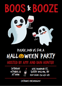 Boos or Booze Wine Halloween Invitation design preview