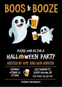 Boos or Booze Beer Halloween Invitation design preview