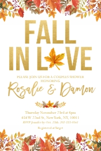 Fall In Love Leaf Couples Shower Invitation 4x6": Fall In Love Leaf Couples Shower Invitation