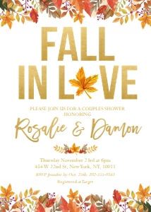 Fall In Love Leaf Couples Shower Invitation 5x7": Fall In Love Leaf Couples Shower Invitation