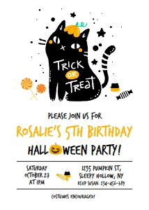 Cat Birthday Halloween Invitation design preview