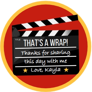 Clapboard Round Favor Tags or Stickers 1.5": Clapboard Movie Round Favor Tags or Stickers