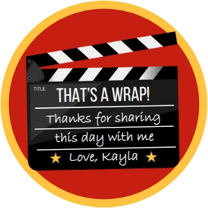 Clapboard Round Favor Tags or Stickers 2.5": Clapboard Movie Round Favor Tags or Stickers