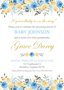 Grandbaby Yellow and Blue Shower Invitation 5x7": Grandbaby Yellow and Blue Shower Invitation